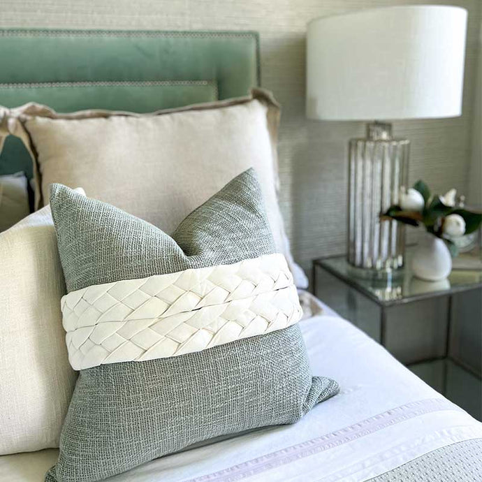 Classic cushion in sage green cushion cover.