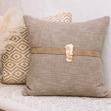 Load image into Gallery viewer, Modern brown cushion with gold mark accent piece. Perfect for a modern home.  Brown cushion covers 50x50 - Square cushion
