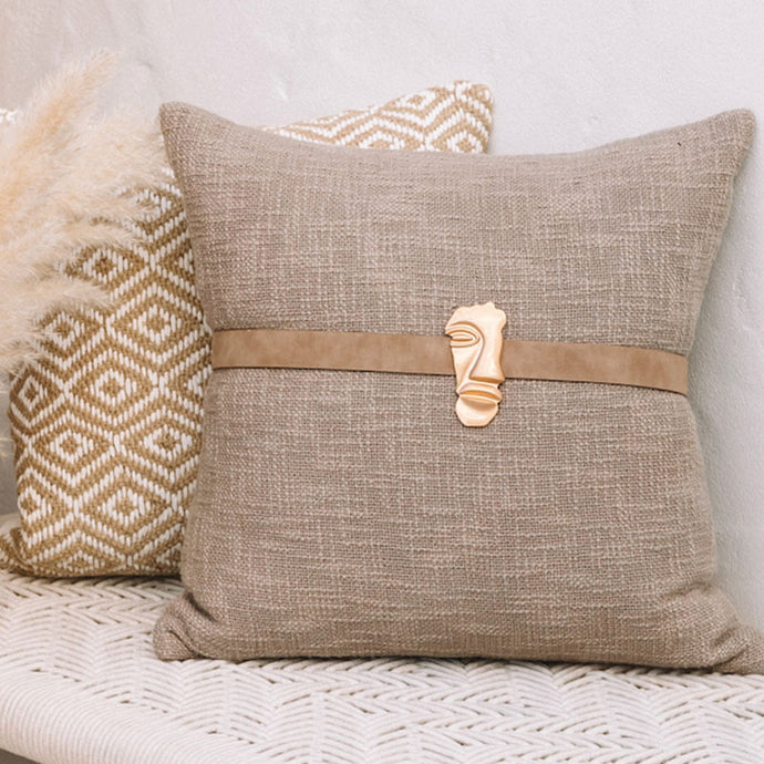 Modern brown cushion with gold mark accent piece. Perfect for a modern home.  Brown cushion covers 50x50 - Square cushion