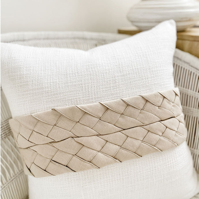 Luxurious classic style cushion with natural colour plait. 100% cotton, white Cushion covers 50x50 - Square cushion
