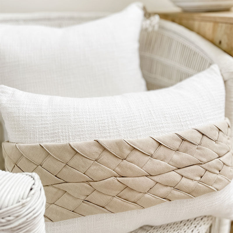 Luxurious classic style cushion with natural colour plait. 100% cotton, white lumbar Cushion covers 35x50 - rectangular cushion