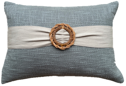Sage cushion which is perfect for classic style home. Featuring natural sash detail and rattan buckle. 100% cotton lumbar black cushion. Sage Cushion covers 35x50 - Lumbar pillows