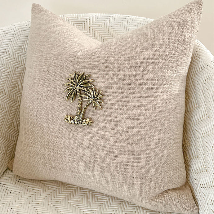 Stone colour Palm Cushion with palm tree accent pieces gives this cushion a luxe look and will compliment your tropical interiors or resort style decor. 