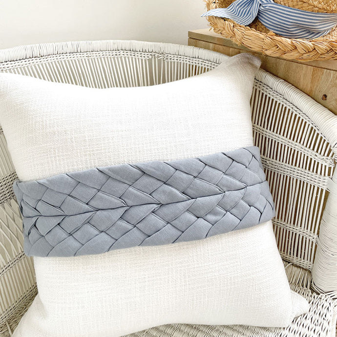 This white and soft blue cushion is a beautiful classic, cottage, coastal or Hamptons cushion. 100% white cotton cushion. 50x50 cushion cover